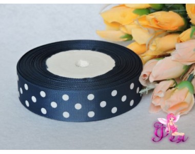 Репсовая лента 25 мм темно-синего цвета с рисунком "Крупный белый горох" L 60/70 25 мм