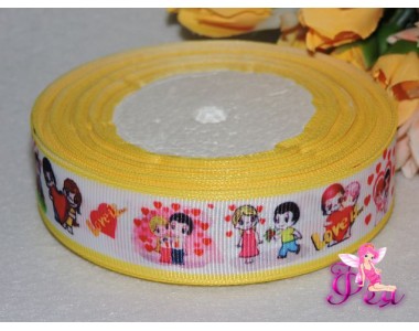 Репсовая лента с рисунком (мультики, 3D) 25мм, "Love is" .