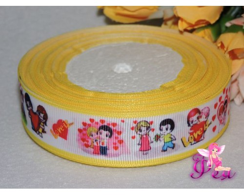 Репсовая лента с рисунком (мультики, 3D) 25мм, "Love is" .