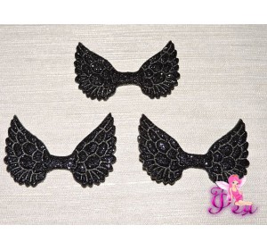 Патч с блестками 4,5 см*3 см "Крылья", черный - 1шт.