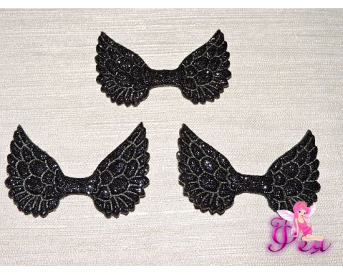 Патч с блестками 4,5 см*3 см "Крылья", черный - 1шт.