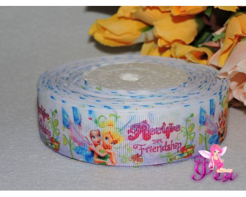 Репсовая лента с рисунком (мультики, 3D) 25мм "Динь-Динь с феей"