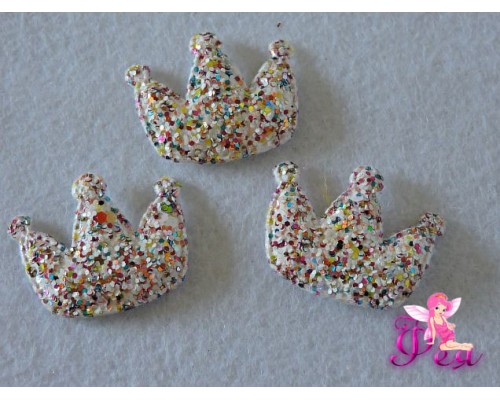  Патч 3D, россыпь пайеток "Корона" 3,7*3,2 см,, белый/розовый