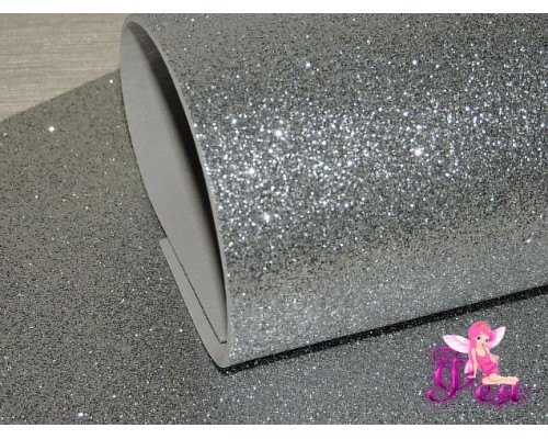 Фоамиран глиттерный 2мм, цв.черное серебро-1 лист
