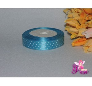 Лента атласная с рисунком 20 мм " Мелкий белый горошек", цв. бирюзовый