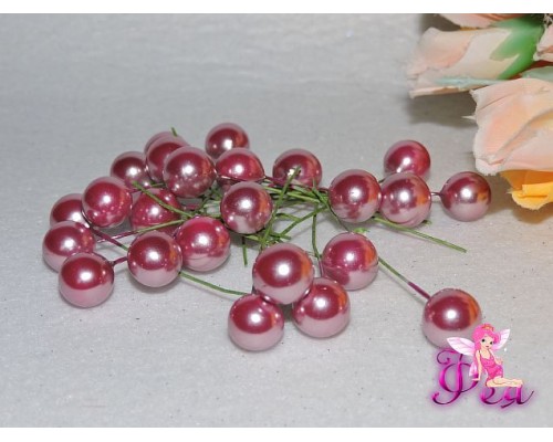 Ягодка на веточке 12 мм , цв. розовый перламутр