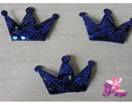 Патч 3D с двухсторон. пайетками "Корона" 6*4 см, синий (1 шт)