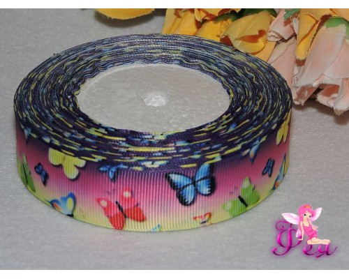 Репсовая лента с рисунком (мультики, 3D) 25мм "Бабочки"