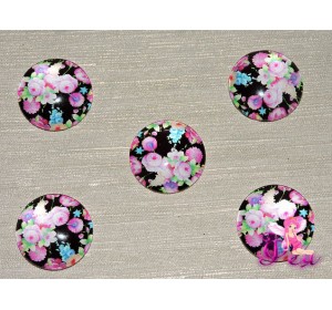 Кабошон стеклянный с рисунком 25 мм "Цветочки" - 1шт