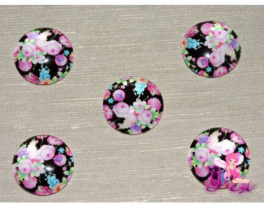 Кабошон стеклянный с рисунком 25 мм "Цветочки" - 1шт