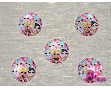 Кабошон стеклянный с рисунком 25 мм "ЛОЛ 2" - 1шт