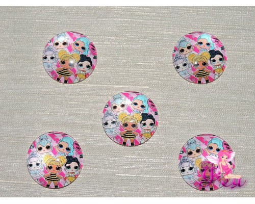 Кабошон стеклянный с рисунком 25 мм "ЛОЛ 2" - 1шт