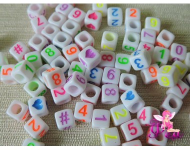Бусинки квадратные 6*6мм " Цифры", цветные