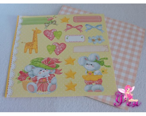 Бумага для скрапбукинга Веселое настроение "Зайчата", Размер: 15,5 см х 15,5 см, Плотность: 180 г/м?