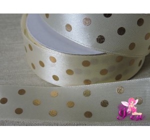 Атласная лента 25 мм в горошек золотой, цв.  молочный