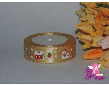 Атласная лента "Снеговик" 25 мм, цвет бежевый