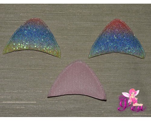 Патч 3D радужный, россыпь пайеток "Ушки" 6*3,5 см С (1шт)