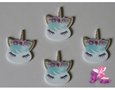 Кабошон-вырубка  35*29 мм,  Единорог с цветочками  (пластик)  - 1шт