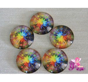 Кабошон стеклянный с рисунком 25мм,  "Цветной узор"