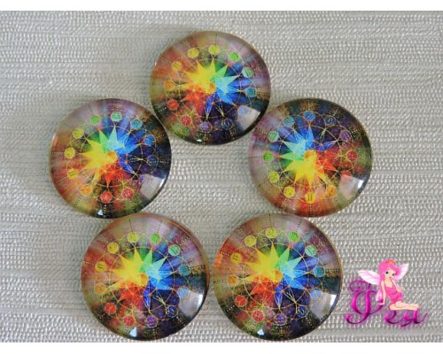 Кабошон стеклянный с рисунком 25мм,  "Цветной узор"