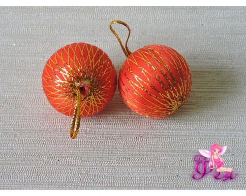 Шарик новогодний 2,7 см, красный с люрексом