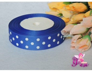 Репсовая лента 25 мм синего цвета с рисунком "Белый крупный горох" D 420/70 25 мм