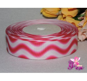 Репсовая лента градиент 25 мм, бело-розовые волны