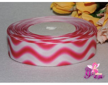 Репсовая лента градиент 25 мм, бело-розовые волны