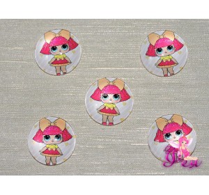 Кабошон стеклянный с рисунком 25 мм "ЛОЛ  с оранжевым бантиком" - 1шт