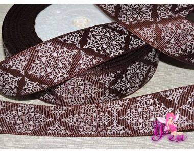Лента репсовая 25 мм с рисункам "Узор", цв. коричневый