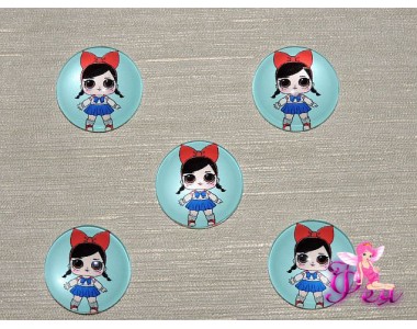 Кабошон стеклянный с рисунком 25 мм "ЛОЛ с красным бантом" - 1шт