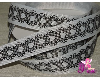 Лента репсовая 25 мм с рисунком "Кружево", цв. белый