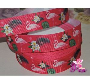 Лента репсовая 25 мм с рисунком "Фламинго", цв. малиновый - 1м