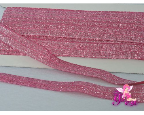 Тесьма эластичная с люрексом 15мм, фуксии - 1м.