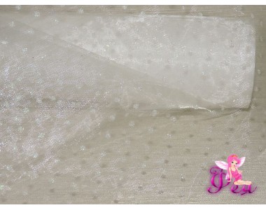 Органза с блестками, средняя жесткость, ширина 15 см, цв. белый ( отрез 1 м)