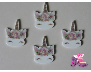 Кабошон-вырубка  35*29 мм,  Единорог с розовыми цветочками  (пластик)  - 1шт