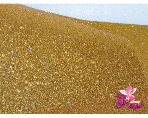 Лист кожзама "Глиттер-звездочки"  цв. золотой № 15