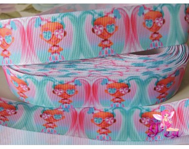 Лента репсовая 25 мм с рисунком «Hairdorables» (Хэрдораблс) № 8 - 1м