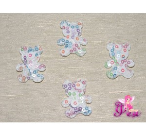 Патч с пайетками 26*32 см,  "Мишка" цв.   белый