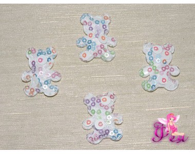 Патч с пайетками 26*32 см,  "Мишка" цв.   белый