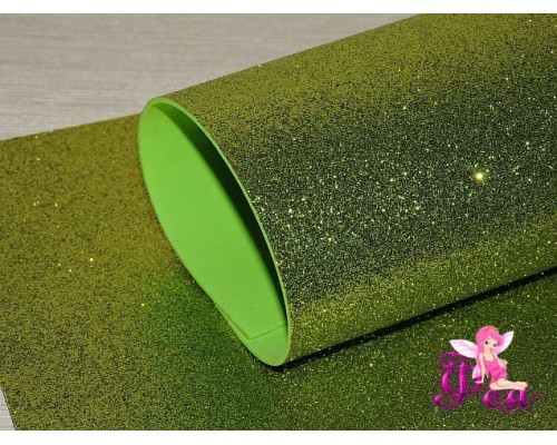 Фоамиран глиттерный 2мм (20*30см), цв. золотисто-зеленый-1 лист