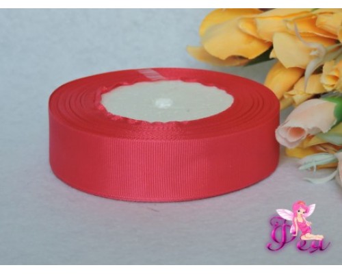 Однотонная репсовая лента 25 мм, цв. неоново-розовый - 1 м