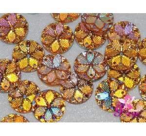 Пришив. кабошоны "Круг-цветок" 15 мм , золотой радужный - 1 шт