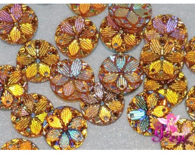 Пришив. кабошоны "Круг-цветок" 15 мм , золотой радужный - 1 шт