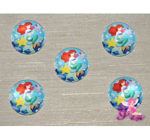 Кабошон стеклянный с рисунком 25 мм "Русалочка 2" - 1шт