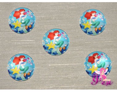Кабошон стеклянный с рисунком 25 мм "Русалочка 2" - 1шт