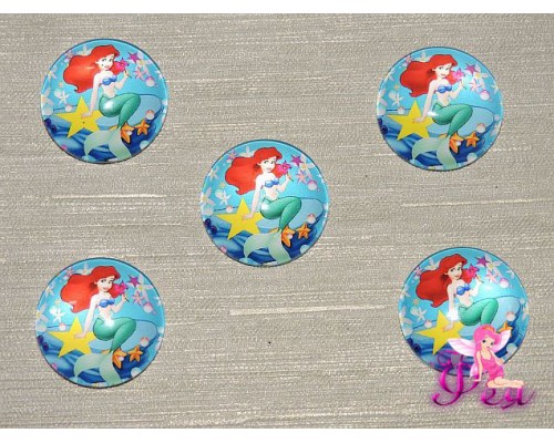 Кабошон стеклянный с рисунком 25 мм "Русалочка 2" - 1шт