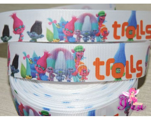 Репсовая лента 25 мм с рисунком  "Trolls" (1 м)