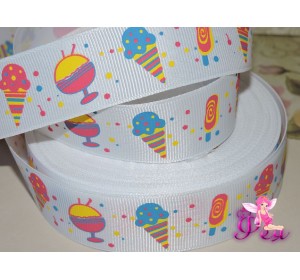 Лента репсовая 25 мм с рисунком "Мороженое" - 1м