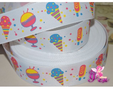 Лента репсовая 25 мм с рисунком "Мороженое" - 1м